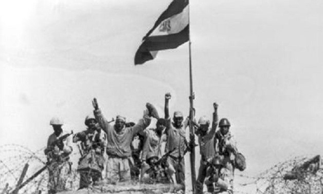 A group of Egyptian soldiers celebrate triumph over Israel in Sinai in 1973 - archive photo