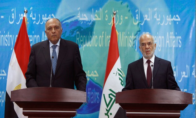 Egypt's minister of foreign affairs, Sameh Shoukry and his Iraqi counterpart Ibrahim al-Jaafari source: Youm7/Archive