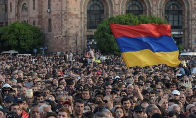 Armenian opposition supporters demonstrate in downtown Yerevan
