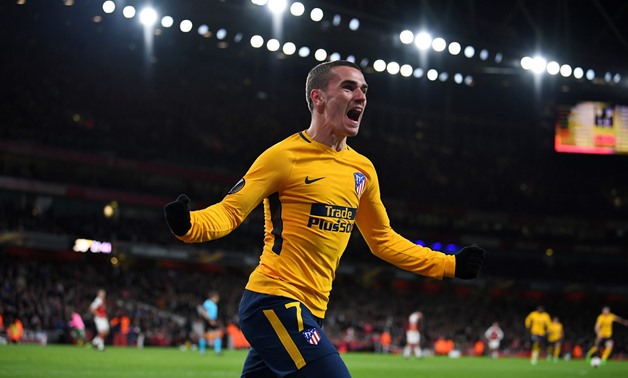 Soccer Football - Europa League Semi Final First Leg - Arsenal vs Atletico Madrid - Emirates Stadium, London, Britain - April 26, 2018 Atletico Madrid's Antoine Griezmann celebrates scoring their first goal REUTERS/Dylan Martinez TPX IMAGES OF THE DAY
