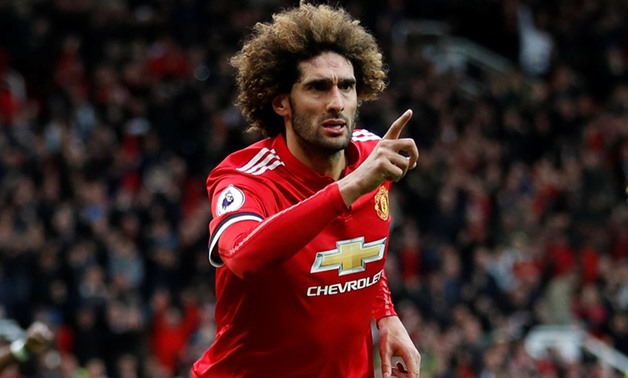 
Soccer Football - Premier League - Manchester United v Arsenal - Old Trafford, Manchester, Britain - April 29, 2018 Manchester United's Marouane Fellaini celebrates scoring their second goal Action Images via Reuters/Carl Recine 