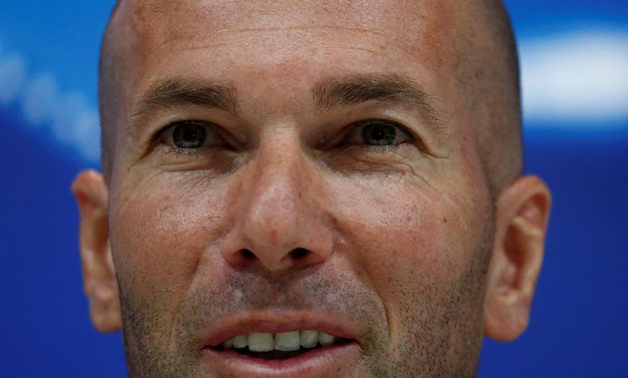 Soccer Football - Champions League - Real Madrid Press Conference - Valdebebas Training Grounds, Madrid, Spain - April 30, 2018 Real Madrid coach Zinedine Zidane during the press conference REUTERS/Juan Medina
