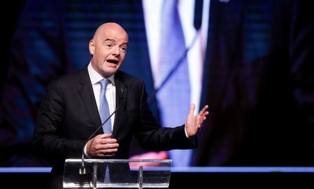 FIFA President Gianni Infantino delivers a speech at the 68th Ordinary CONMEBOL Congress in Buenos Aires, Argentina April 12, 2018. REUTERS/Martin Acosta
