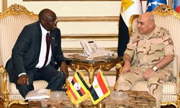 Minister of Defense and Military Production Sedqi Sobhi met with visiting Ugandan Minister of State for Defense and Veteran Affairs Rwamirama Bright Kanyontore - Press Photo