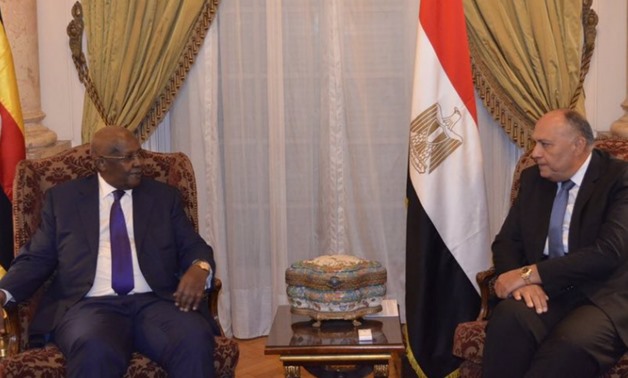 Uganda's Minister of Foreign Affairs Sam Kahamba Kutesa with his Egyptian counterpart Sameh Shoukry in Cairo, May 7- Photo courtesy of Egypt MFA Spokesman official account on twitter
