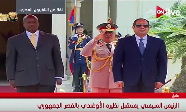 TV Screenshot of Sisi reception of Ugandan President in Cairo