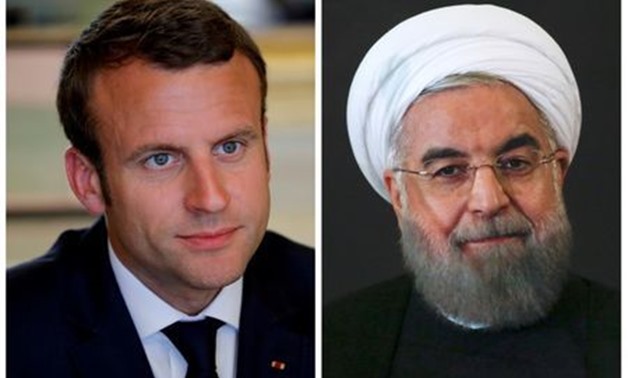 A combination of file photos showing French President Emmanuel Macron attending a meeting at the Elysee Palace in Paris, France, May 23, 2017, and Iran President Hassan Rouhani looking on at the Campidoglio palace in Rome, Italy, January 25, 2016. REUTERS