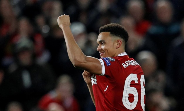 April 24, 2018 Liverpool's Trent Alexander- Arnold celebrates after a teammate scores. REUTERS/Phil Noble/File Photo
