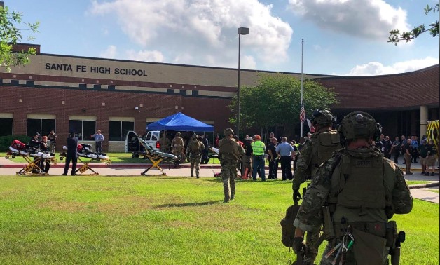 First responders following a shooting at Santa Fe High School in Santa Fe, Texas, May 18, 2018. Courtesy Harris County Sheriff's Office/via REUTERS
