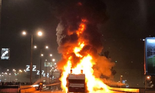 FILE – Red Star Belgrade's bus on fire