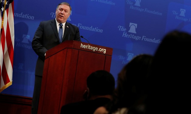 File- U.S. Secretary of State Mike Pompeo delivers remarks on the Trump administration's Iran policy at the Heritage Foundation in Washington, U.S. May 21, 2018. REUTERS/Jonathan Ernst