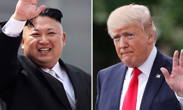 This combination of photos show North Korean leader Kim Jong Un on April 15, 2017, in Pyongyang, North Korea, left, and U.S. President Donald Trump in Washington on April 29, 2017. AFP
