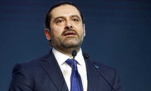 Lebanon's Prime Minister Saad al-Hariri addresses his supporters during a commemoration ceremony marking the 13th anniversary of the assassination of his father, former Lebanese prime minister Rafik al-Hariri, in Beirut, Lebanon February 14, 2018. REUTERS