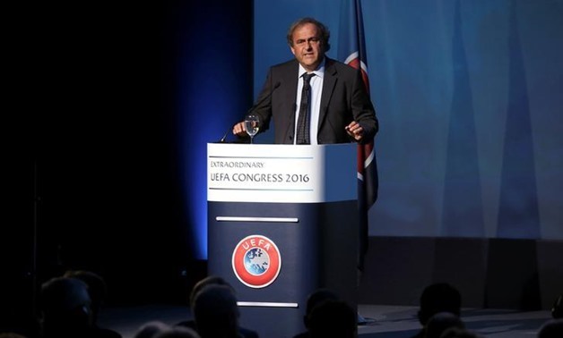 FILE PHOTO: Former UEFA President Michel Platini speaks before the election of the new UEFA President in Athens, Greece September 14, 2016. REUTERS/Alkis Konstantinidis
