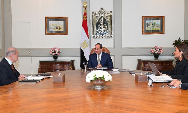 Egypt’s President Abdel Fatah al-Sisi met with PM Sherif Ismail and Minister of Investment, Sahar Nasr - Press photo
