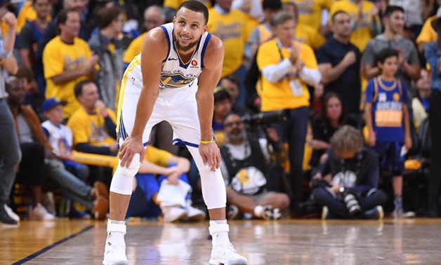 May 26, 2018; Oakland, CA, USA; Golden State Warriors guard Stephen Curry (30) celebrates in the second half in game six of the Western conference finals of the 2018 NBA Playoffs against the Houston Rockets at Oracle Arena. Mandatory Credit: Kyle Terada-U