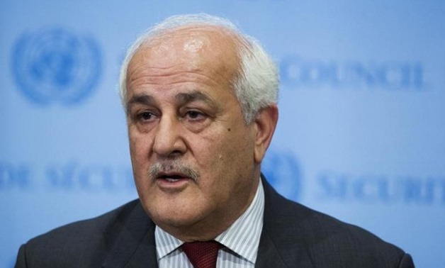 Palestinian U.N. Ambassador Riyad Mansour speaks to the media after a midnight meeting of the Security Council at the U.N. headquarters in New York July 28, 2014. REUTERS/Lucas Jackson