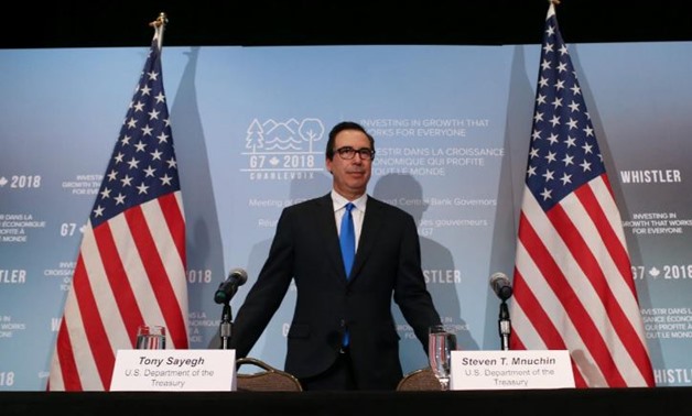 United States Secretary of the Treasury Steven Mnuchin arrives at a news conference after the G7 Finance Ministers Summit in Whistler, British Columbia, Canada, June 2, 2018.  REUTERS/BEN NELMS