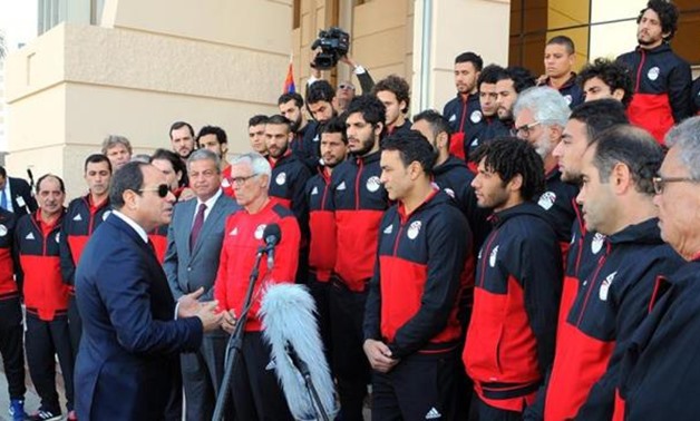 FILE - President Abdel Fatah al-Sisi met the players after qualifying to World Cup
