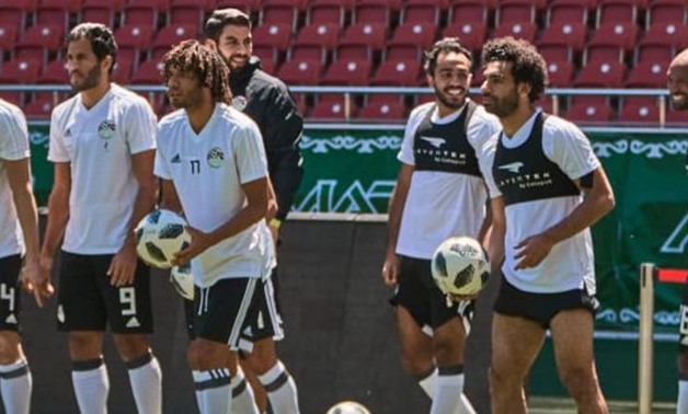 Mohamed Salah during the collective training session – Press image courtesy of the Egyptian national team’s official Twitter account