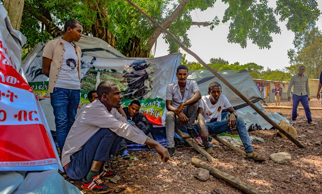 A group of displaced men sheltering in St George’s church in Bahir Dar, capital of Amhara Regional State, on May 28th 2018. Thomson Reuters Foundation/Tom Gardner