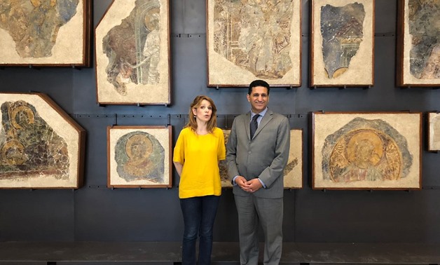 FILE - Ambassador of Egypt to Serbia, Amr al Jowaily, meets museum’s director, Bojana Breskovic, during his inspection tour at the Serbian National Museum on June 13