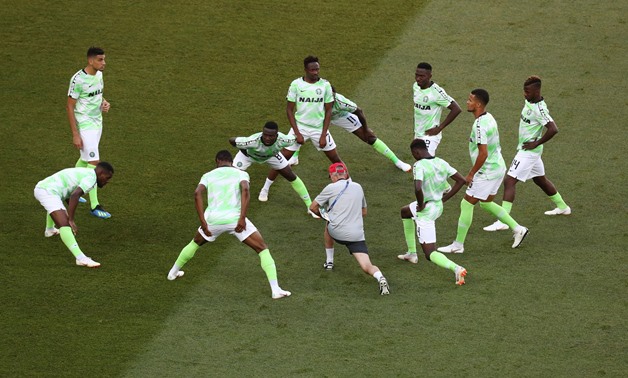Soccer Football - World Cup - Group D - Nigeria vs Iceland - Volgograd Arena, Volgograd, Russia - June 22, 2018 NIgeria players during the warm up before the match REUTERS/Sergio Perez 