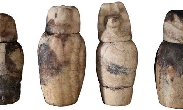 A  well-preserved set of canopic jars was discovered in the tomb of Karabasken (TT 391), in the South Asasif Necropolis on the West Bank of Luxor - Ministry of Antiquities Official Facebook Page.
