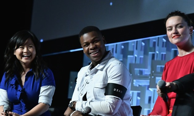 "The Last Jedi" stars Kelly Marie Tran, John Boyega and Daisy Ridley -- shown at the Star Wars Celebration in April 2017 in Orlando, Florida -- have been the targets of abuse by male, white fans of the blockbuster space saga - AFP