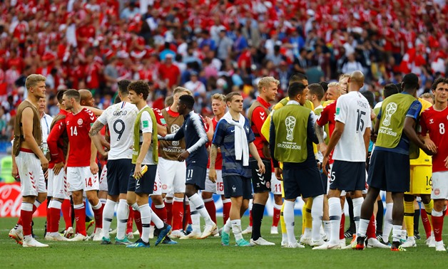 Soccer Football - World Cup - Group C - Denmark vs France - Luzhniki Stadium, Moscow, Russia - June 26, 2018 France's Antoine Griezmann and team mates after the match REUTERS/Kai Pfaffenbach 