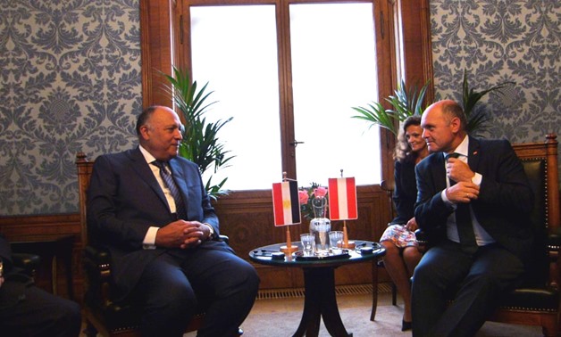 Egyptian Foreign Minister Sameh Shoukry meets with President of Austrian Parliament and President of National Council of Austria Wolfgang Sobotka on Friday in Vienna- Press photo