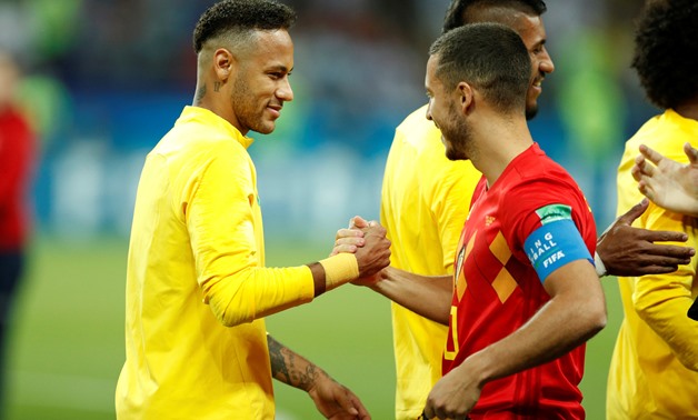 Soccer Football - World Cup - Quarter Final - Brazil vs Belgium - Kazan Arena, Kazan, Russia - July 6, 2018 Brazil's Neymar and Belgium's Eden Hazard before the match REUTERS/John Sibley
