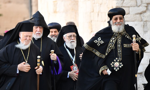 Pope Tawadros II and Patriarchs before meeting Pope Francis
