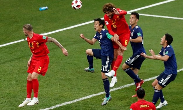 Belgium vs Japan - Rostov Arena, Rostov-on-Don, Russia - July 2, 2018 Belgium's Marouane Fellaini scores their second goal REUTERS/Murad Sezer