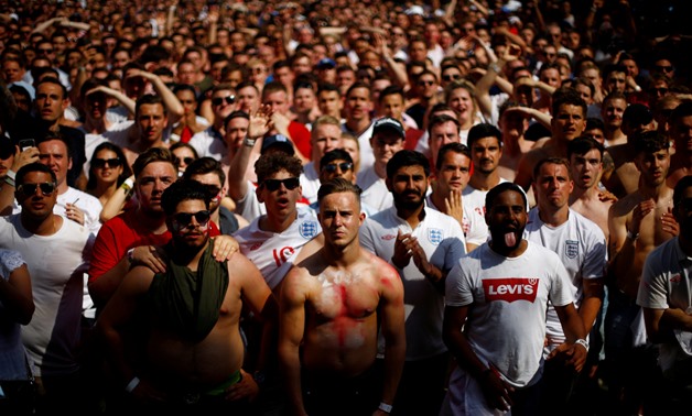 Soccer Football - World Cup - England fans watch Sweden vs England - Flat Iron Square, London, Britain - July 7, 2018 England fans during the match REUTERS/Henry Nicholls TPX IMAGES OF THE DAY
