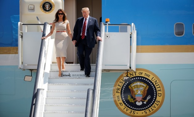 US President Donald Trump arrived in Britain with his wife Melania Trump
