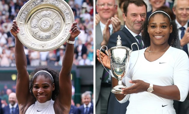Double celebraton: Serena Williams with the 2016 Wimbledon singles and doubles trophies
AFP/File / JUSTIN TALLIS
