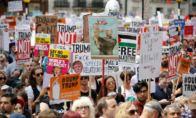 Tens of thousands of people took to the streets of London to protest against US President Donald Trump during his visit
