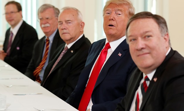 U.S. President Donald Trump, U.S. Secretary of State Mike Pompeo, U.S. National Security Adviser John Bolton and Robert Frank Pence Ambassador of the United States of America to the Republic of Finland participate in a breakfast with Finland's President S
