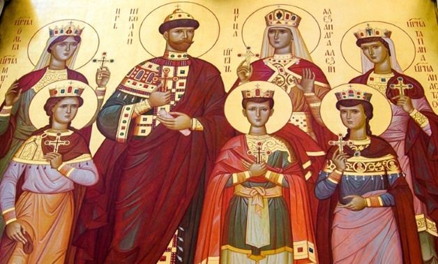 An Orthodox icon of the last Russian tsar and his family in a cathedral built on the exact place where the Bolsheviks executed them.