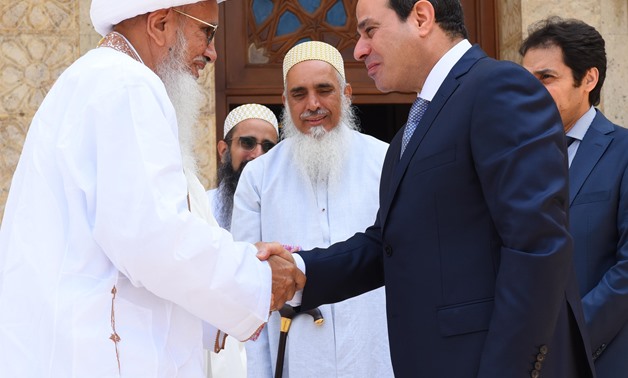 President Abdel Fatah al-Sisi met on Monday leader of Dawoodi Bohra community Sultan Muffadal Saifuddin in Cairo-Press Photo