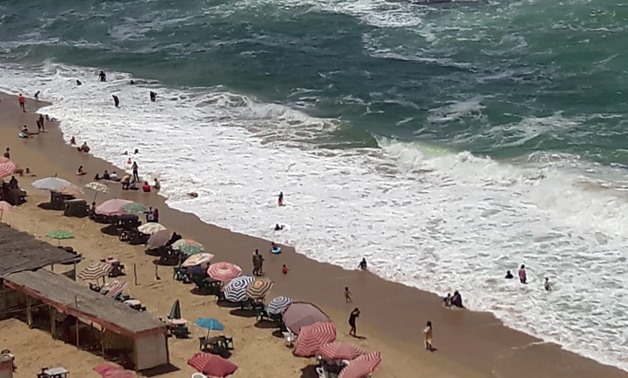 FILE-Al Nakheel Beach in Alexandria may be closed due to the waves’ high speed and whirlpools