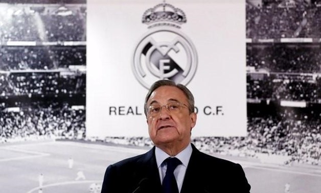 FILE PHOTO: Real Madrid's President Florentino Perez looks on as he appears before the media at Santiago Bernabeu stadium in Madrid, Spain, January 4, 2016.
