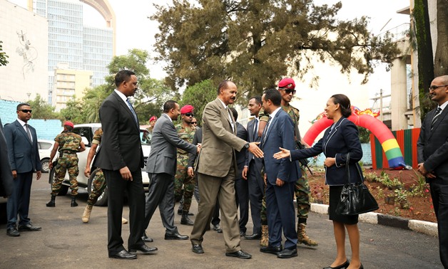 Eritrean President, Isaias Afwerki greets delegates during the Inauguration ceremony marking the reopening of the Eritrean Embassy in Addis Ababa, Ethiopia July 16, 2018. REUTERS/Tiksa Negeri
