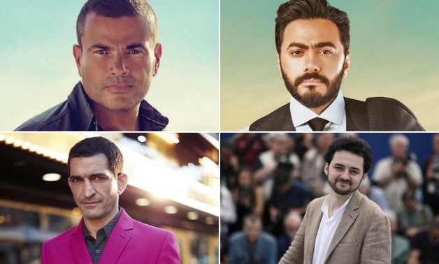 The Egyptian artists in Forbes list are the iconic singer Amr Diab, the popular singer Tamer Hosny, the director Abu Bakr Shawky and the famed actor Amr Waked- photo complied by Egypt Today/Mohamed Ezat