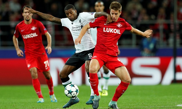 FILE PHOTO: Soccer Football - Champions League - Spartak Moscow vs Liverpool - Otkrytiye Arena, Moscow, Russia - September 26, 2017 Liverpool's Georginio Wijnaldum in action with Spartak Moscow's Mario Pasalic Action Images via Reuters/John Sibley/File Ph