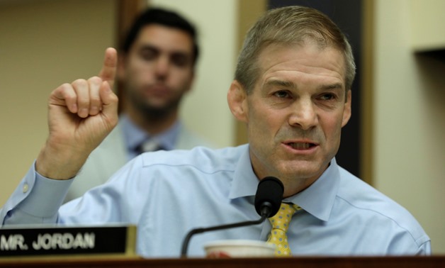 Rep. Jim Jordan (R-OH) questions FBI Director Christopher Wray and Deputy U.S. Attorney General Rod Rosenstein during a House Judiciary Committee hearing entitled "Oversight of FBI and DOJ Actions Surrounding the 2016 Election" on Capitol Hill in Washingt
