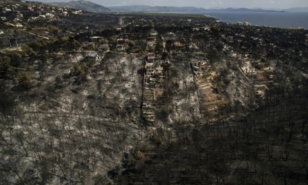 An aerial view of the damage wrought by the wildfire in the village of Mati, near the capital Athens
