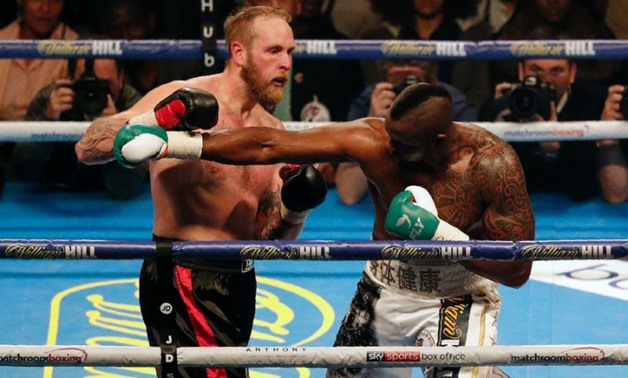 Britain's Dillian Whyte (right) fights Finland's Robert Helenius in Cardiff in October 2017
AFP / ADRIAN DENNIS
