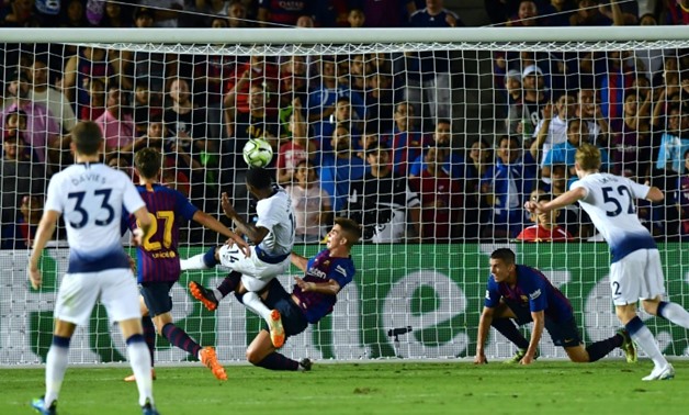 Tottenham Hotspur's Georges-Kevin N'Koudou scores a second half equalizer during the International Champions Cup friendly with Barcelona forcing the game into a penalty shootout which Barcelona won 5-3
AFP / Frederic J. BROWN
